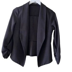 Black Asymmetric Blazer Solid Color Casual Thin Coat Suit Jacket SZ M #1592